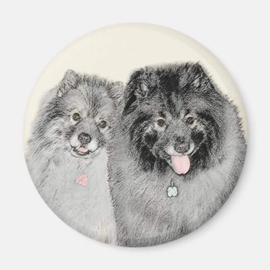 Keeshond Mama and Son Painting - Originelle Hundek Magnet (Vorne)