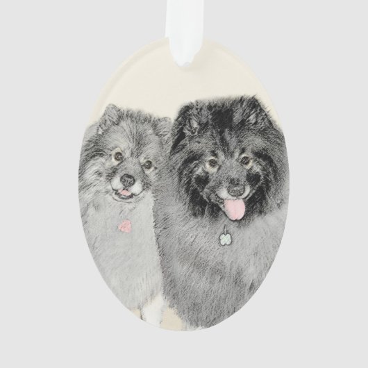 Keeshond Mama and Son Painting - Originelle Hundek Ornament (Rückseite)