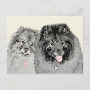 Keeshond Mama and Son Painting - Originelle Hundek Postkarte