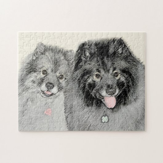 Keeshond Mama and Son Painting - Originelle Hundek Puzzle (Horizontal)