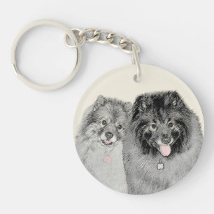 Keeshond Mama and Son Painting - Originelle Hundek Schlüsselanhänger