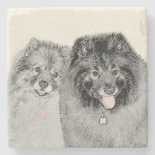 Keeshond Mama and Son Painting - Originelle Hundek Steinuntersetzer