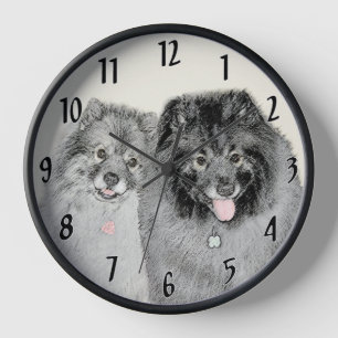 Keeshond Mama and Son Painting - Originelle Hundek Uhr