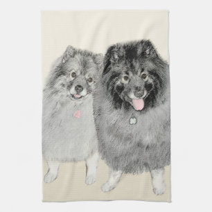 Keeshond-Mama-und Sohn-Malerei - ursprüngliche Küchentuch