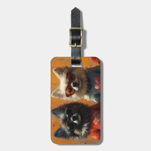 Keeshond mit Herz-Rose Valentinstag Gepäckanhänger (Vorderseite vertikal)