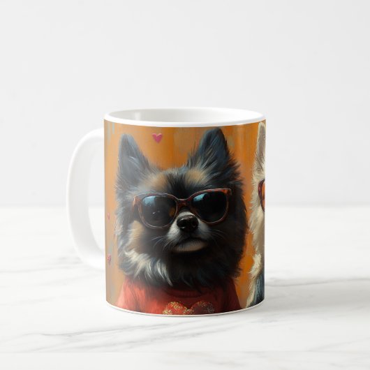 Keeshond mit Herz-Rose Valentinstag Kaffeetasse (Vorderseite Links)