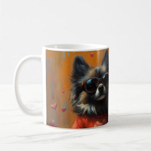 Keeshond mit Herz-Rose Valentinstag Kaffeetasse (Links)