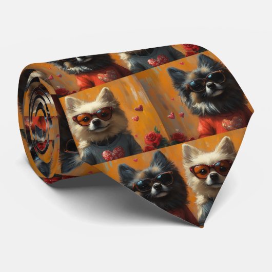 Keeshond mit Herz-Rose Valentinstag Krawatte (Gerollt)