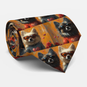 Keeshond mit Herz Rosen Valentinstag Krawatte