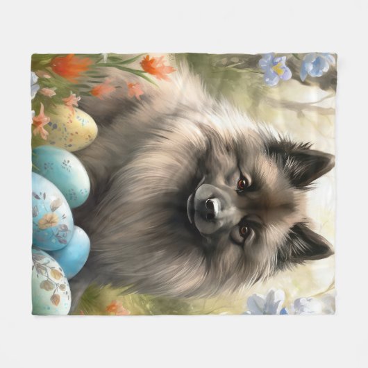Keeshond mit Ostereiern Fleecedecke (Vorderseite (Horizontal))