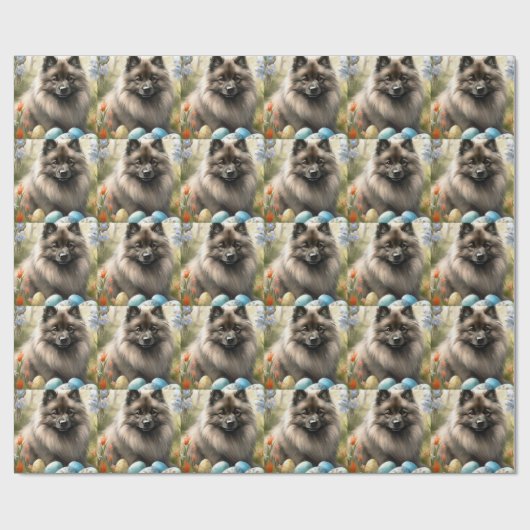 Keeshond mit Ostereiern Geschenkpapier (Flach)