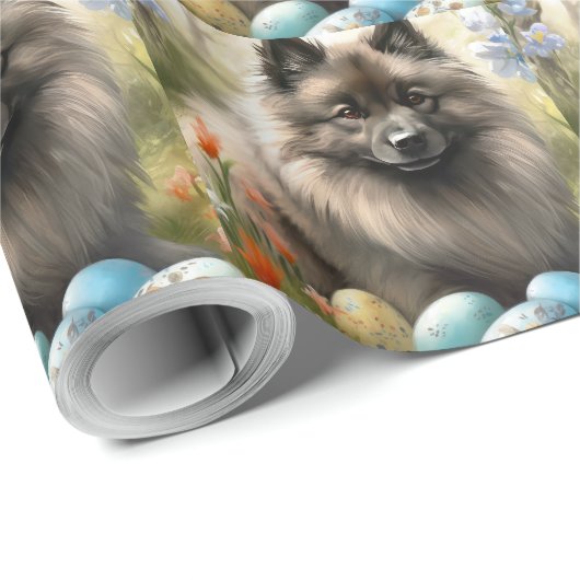 Keeshond mit Ostereiern Geschenkpapier (Rolleneckpunkt)