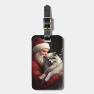 Keeshond mit Santa Claus Festliches Weihnachten Gepäckanhänger