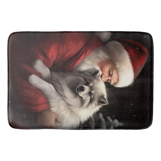 Keeshond mit Weihnachtsfeiern Badematte (Vorderseite)