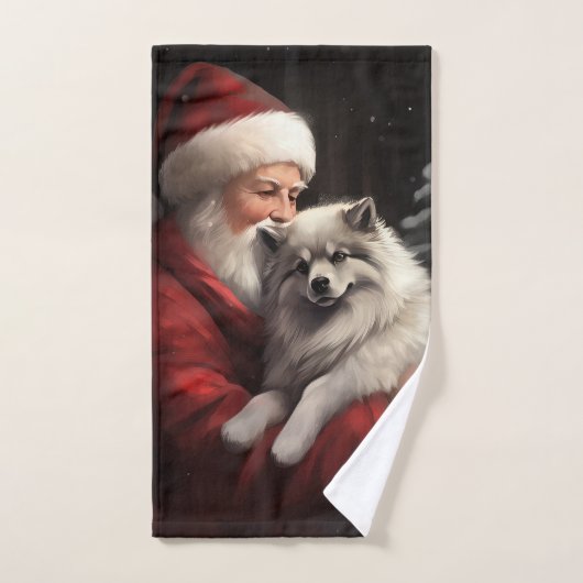 Keeshond mit Weihnachtsfeiern Badhandtuch Set (Handtuch)