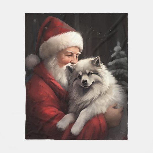 Keeshond mit Weihnachtsfeiern Fleecedecke (Vorderseite)
