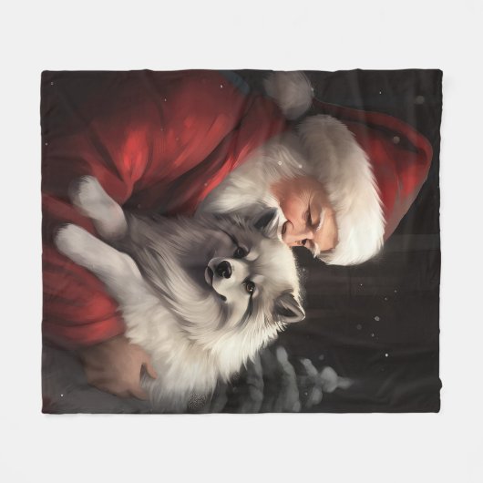 Keeshond mit Weihnachtsfeiern Fleecedecke (Vorderseite (Horizontal))