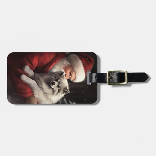 Keeshond mit Weihnachtsfeiern Gepäckanhänger (Vorderseite horizontal)