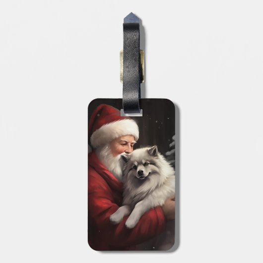Keeshond mit Weihnachtsfeiern Gepäckanhänger (Rückseite vertikal)