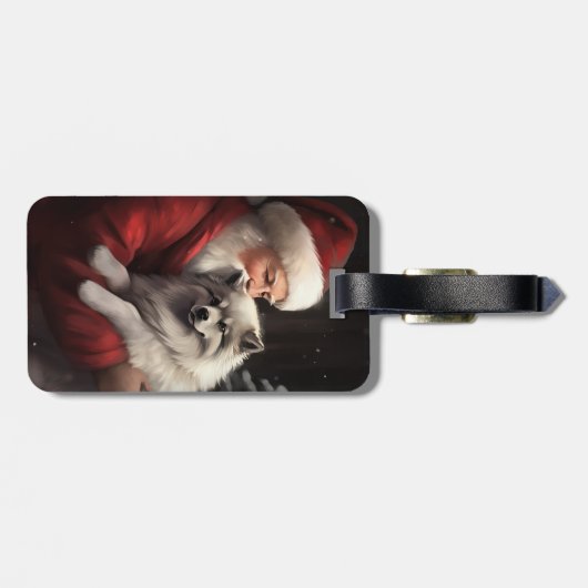 Keeshond mit Weihnachtsfeiern Gepäckanhänger (Rückseite horizontal)