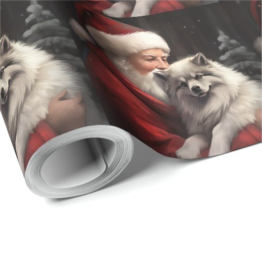 Keeshond mit Weihnachtsfeiern Geschenkpapier (Rolleneckpunkt)