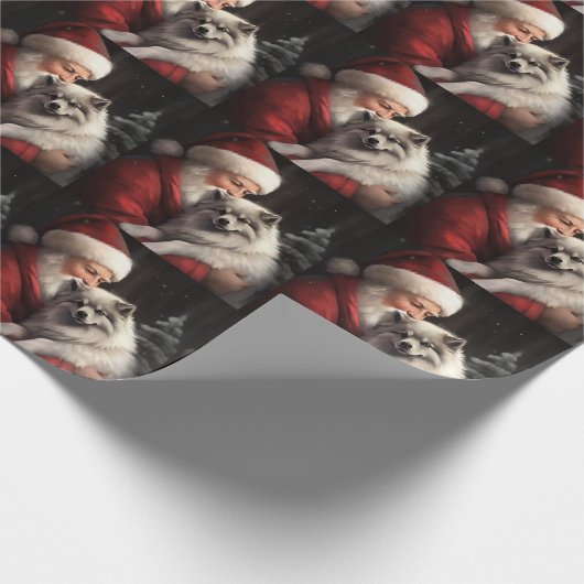 Keeshond mit Weihnachtsfeiern Geschenkpapier (Ecke)