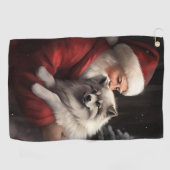 Keeshond mit Weihnachtsfeiern Golfhandtuch (Horizontal)