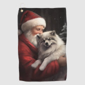 Keeshond mit Weihnachtsfeiern Golfhandtuch (Vorderseite)