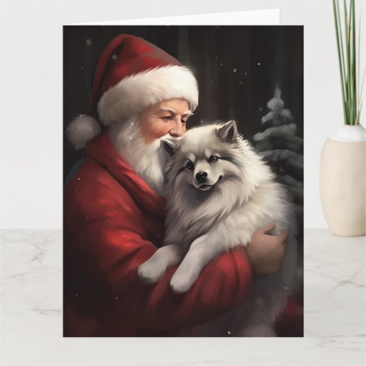Keeshond mit Weihnachtsfeiern Karte (Vorderseite)