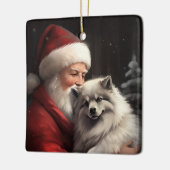Keeshond mit Weihnachtsfeiern Keramikornament (Links)
