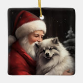 Keeshond mit Weihnachtsfeiern Keramikornament (Vorderseite)