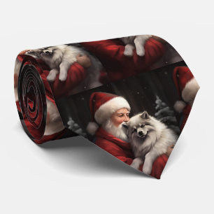 Keeshond mit Weihnachtsfeiern Krawatte