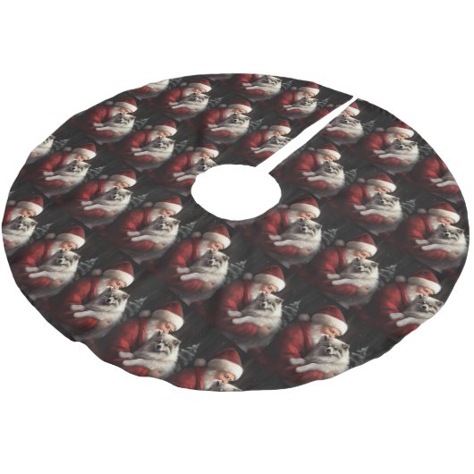 Keeshond mit Weihnachtsfeiern Polyester Weihnachtsbaumdecke (Schrägansicht)