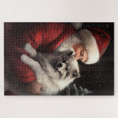 Keeshond mit Weihnachtsfeiern Puzzle (Horizontal)