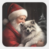 Keeshond mit Weihnachtsfeiern Quadratischer Aufkleber (Vorderseite)