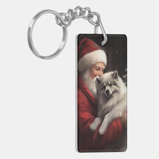 Keeshond mit Weihnachtsfeiern Schlüsselanhänger (Vorderseite links)