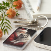 Keeshond mit Weihnachtsfeiern Schlüsselanhänger (Vorderseite rechts)