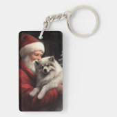 Keeshond mit Weihnachtsfeiern Schlüsselanhänger (Rückseite)