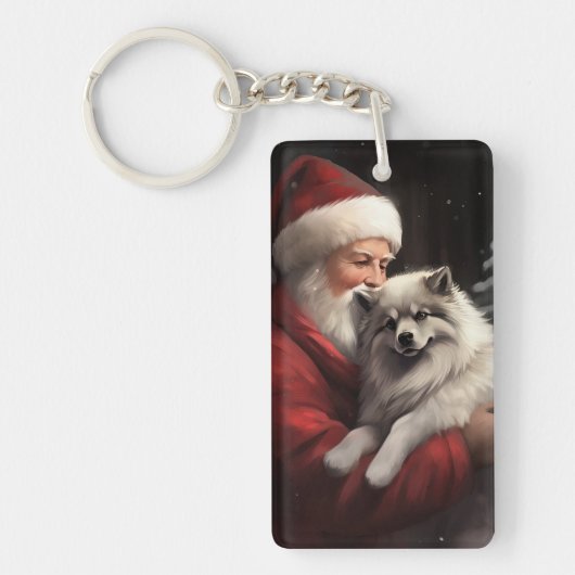 Keeshond mit Weihnachtsfeiern Schlüsselanhänger (Vorderseite)