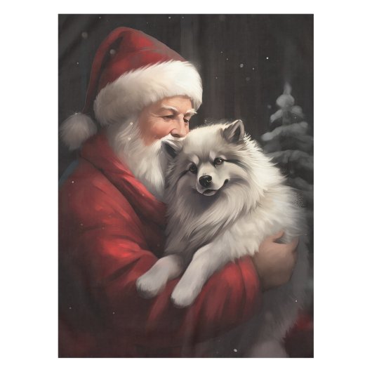 Keeshond mit Weihnachtsfeiern Tischdecke (Vorderseite)