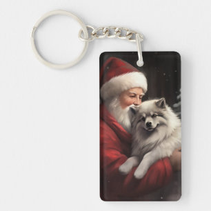 Keeshond mit Weihnachtsmann Festive Weihnachten Schlüsselanhänger