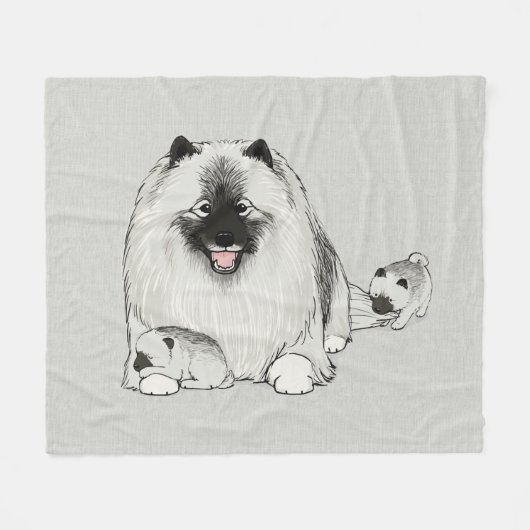 Keeshond mit Welpen | Niedlich Keesie Dog Family Fleecedecke (Vorderseite (Horizontal))