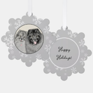 Keeshond-Mutter-und-Sohn-Gemälde - Originale Hunde Ornament Karte