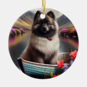 Keeshond on a Paddle: Ein Landschaftliches Abenteu Keramik Ornament (Vorne)