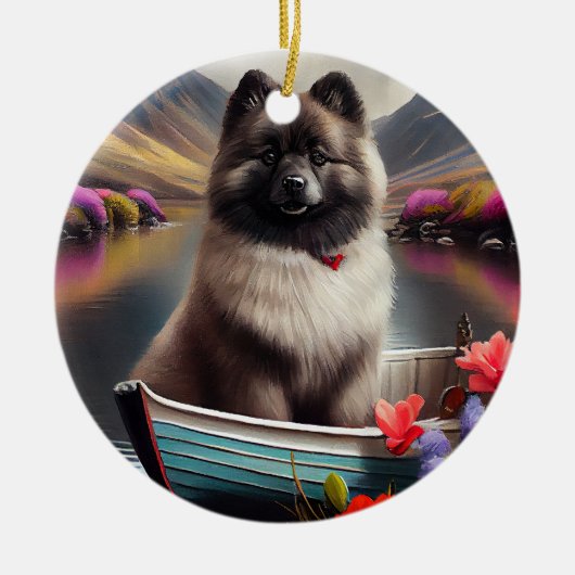 Keeshond on a Paddle: Ein Landschaftliches Abenteu Keramik Ornament (Vorne)