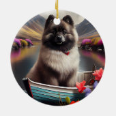 Keeshond on a Paddle: Ein Landschaftliches Abenteu Keramik Ornament (Hinten)