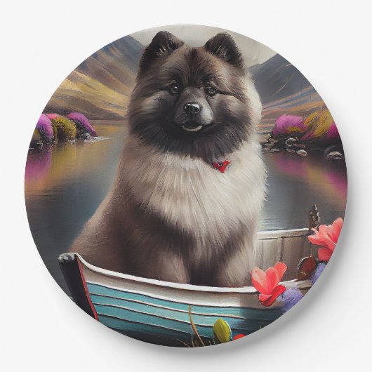 Keeshond on a Paddle: Ein Landschaftliches Abenteu Pappteller (Vorderseite)