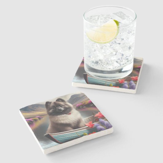 Keeshond on a Paddle: Ein Landschaftliches Abenteu Steinuntersetzer (Seitenansicht)