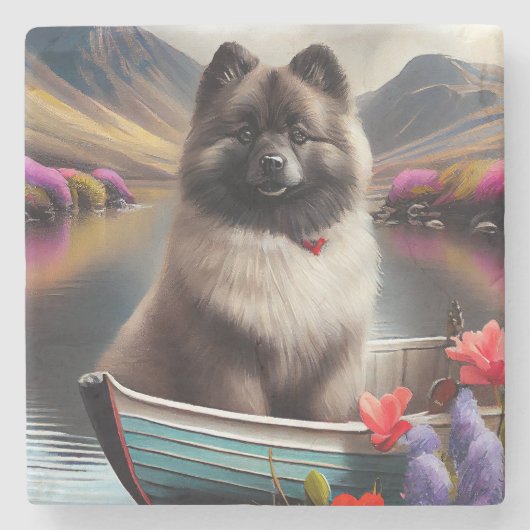 Keeshond on a Paddle: Ein Landschaftliches Abenteu Steinuntersetzer (Vorderseite)