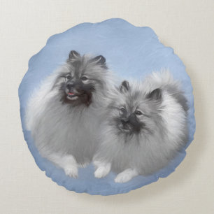 Keeshond-Paar Kees-Malerei Originale Tierkunst Rundes Kissen